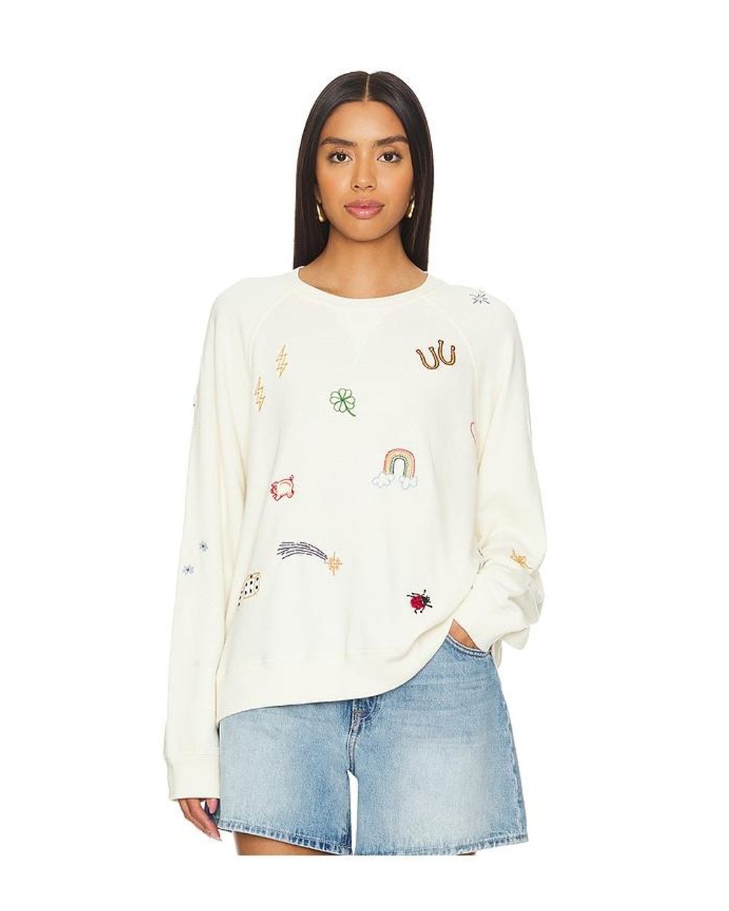 The Great The Slouch Sweatshirt With Charm Embroidery in White Lyst
