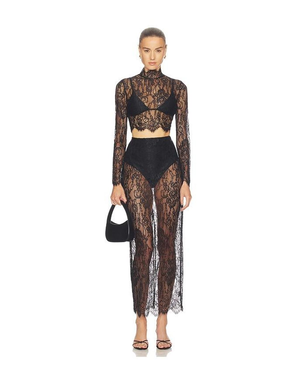 L'Agence Black 'Agence Henriette Lace Long Sleeve Top