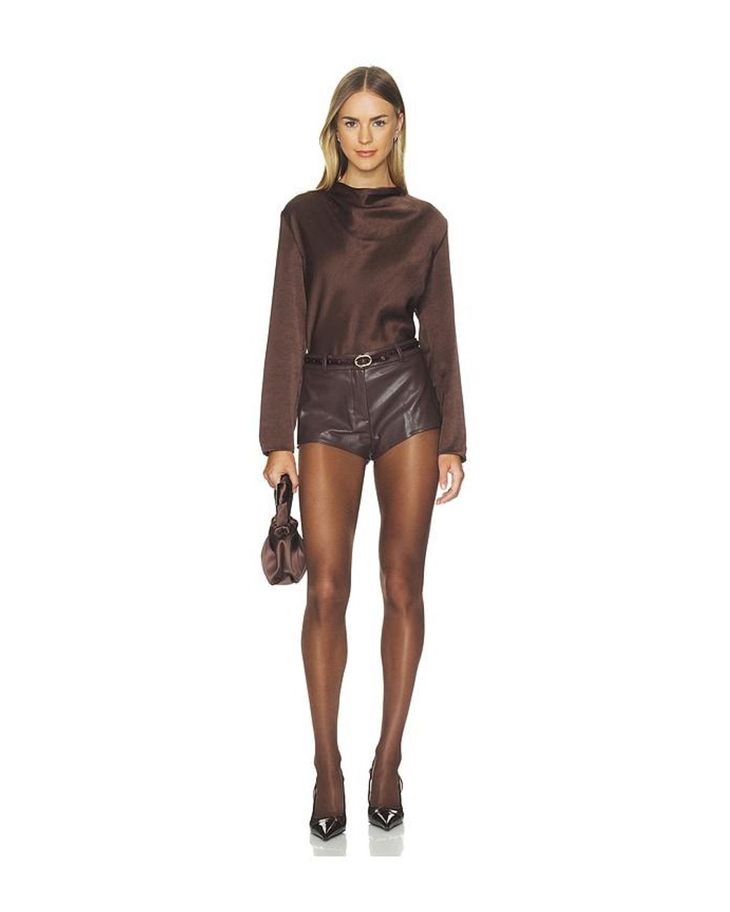 Vince Brown Draped Cowl Neck Longsleeve Blouse