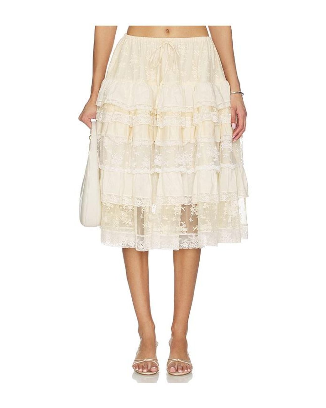YUHAN WANG Natural Tiered Lace Ruffle Skirt