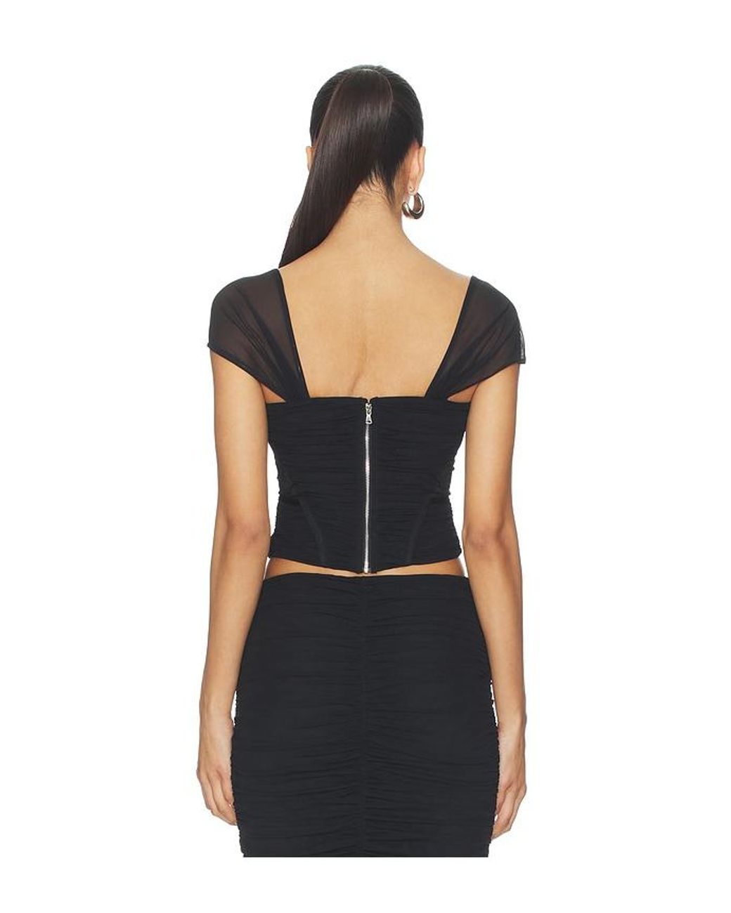 L'Agence Black Asuka Shirred Mesh Top