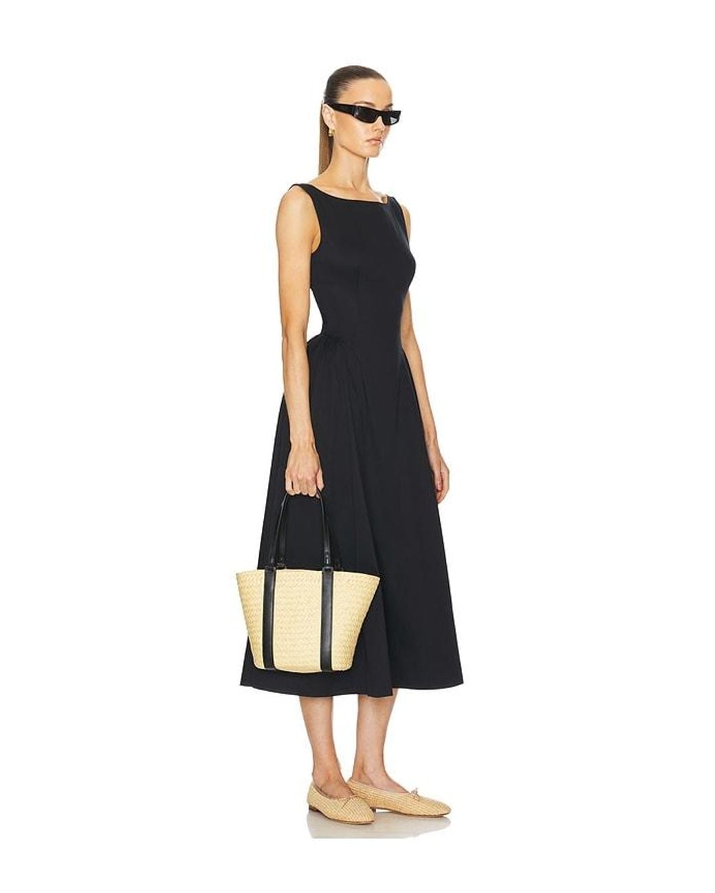 Helsa Stretch Cotton Sateen Midi Dress in Black | Lyst