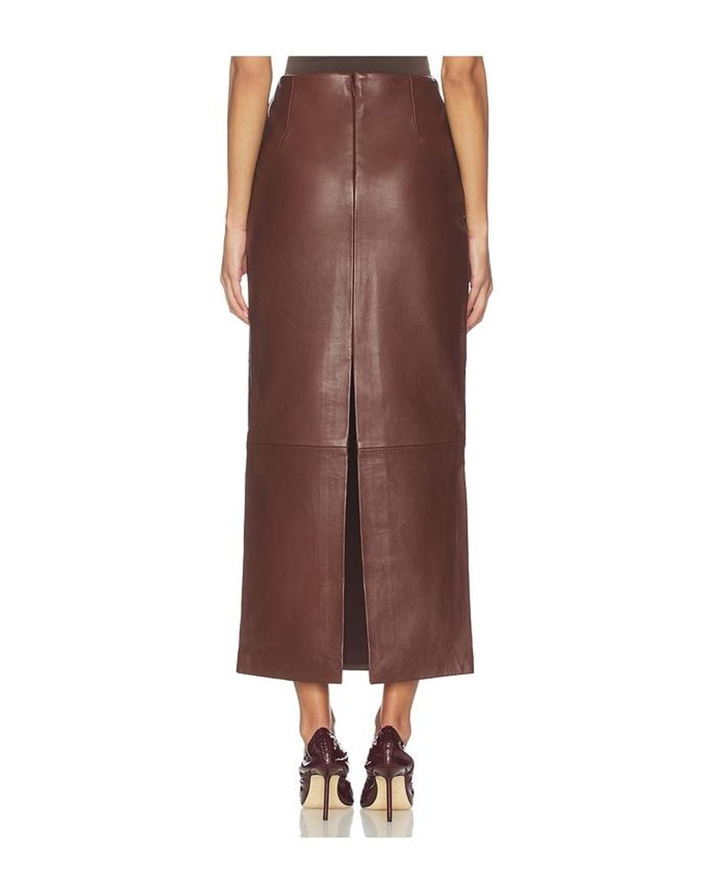 St. Agni Brown Leather Column Skirt