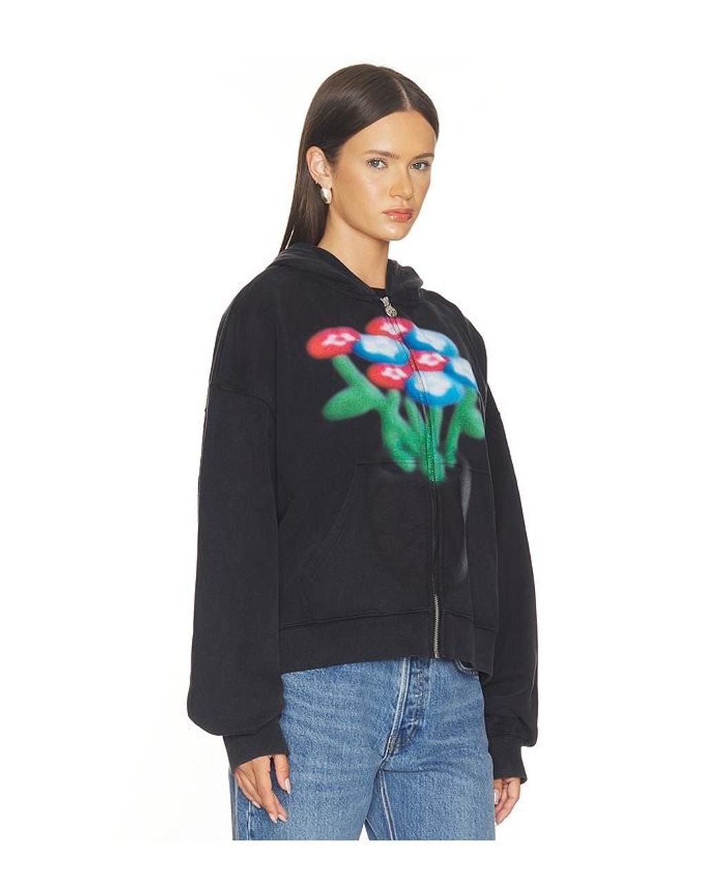 VANDY THE PINK Black Spray Flower Zip Up Hoodie