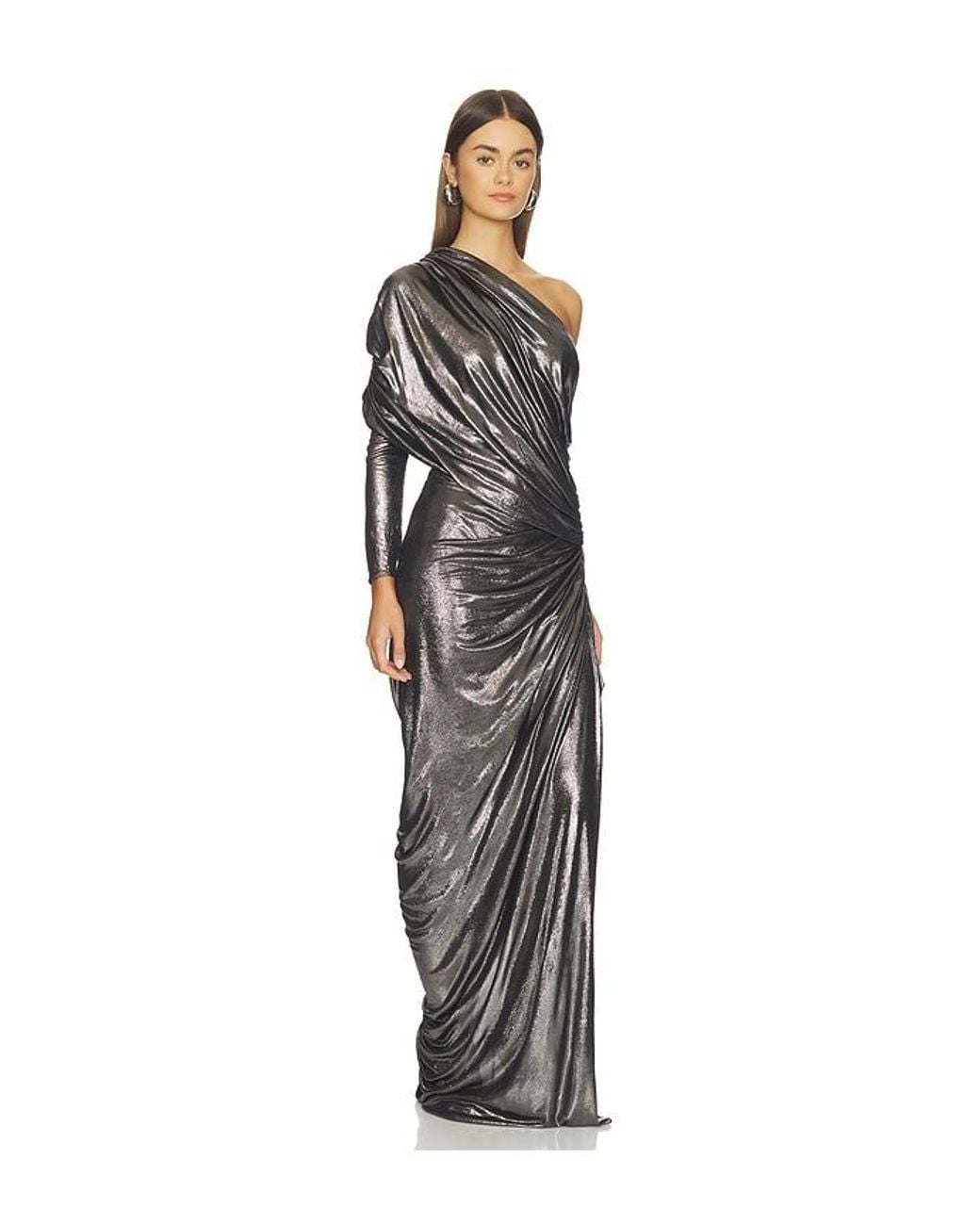 Atlein Black One Sleeve Draped Gown