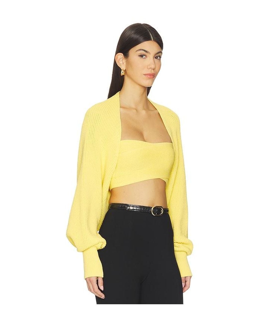 Balmain Yellow Ribbed Knit Bolero Cardigan