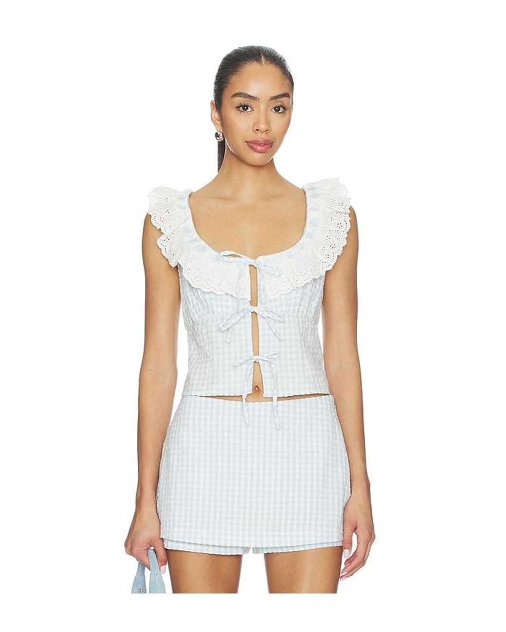 For Love & Lemons White Bradford Gingham Top