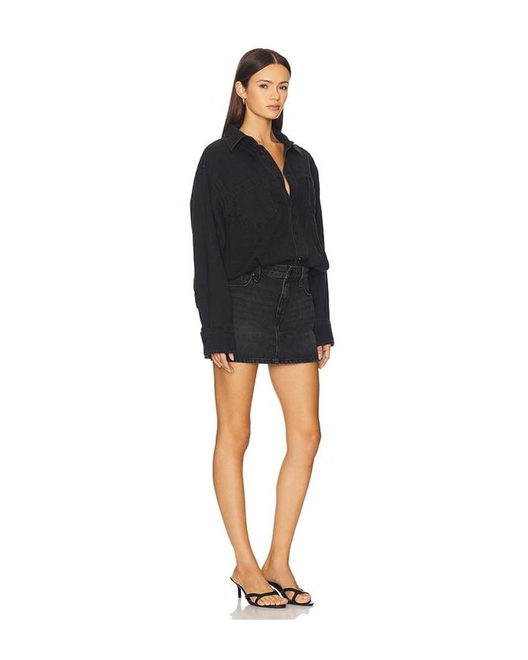 GOOD AMERICAN Black Denim Shirt Dress