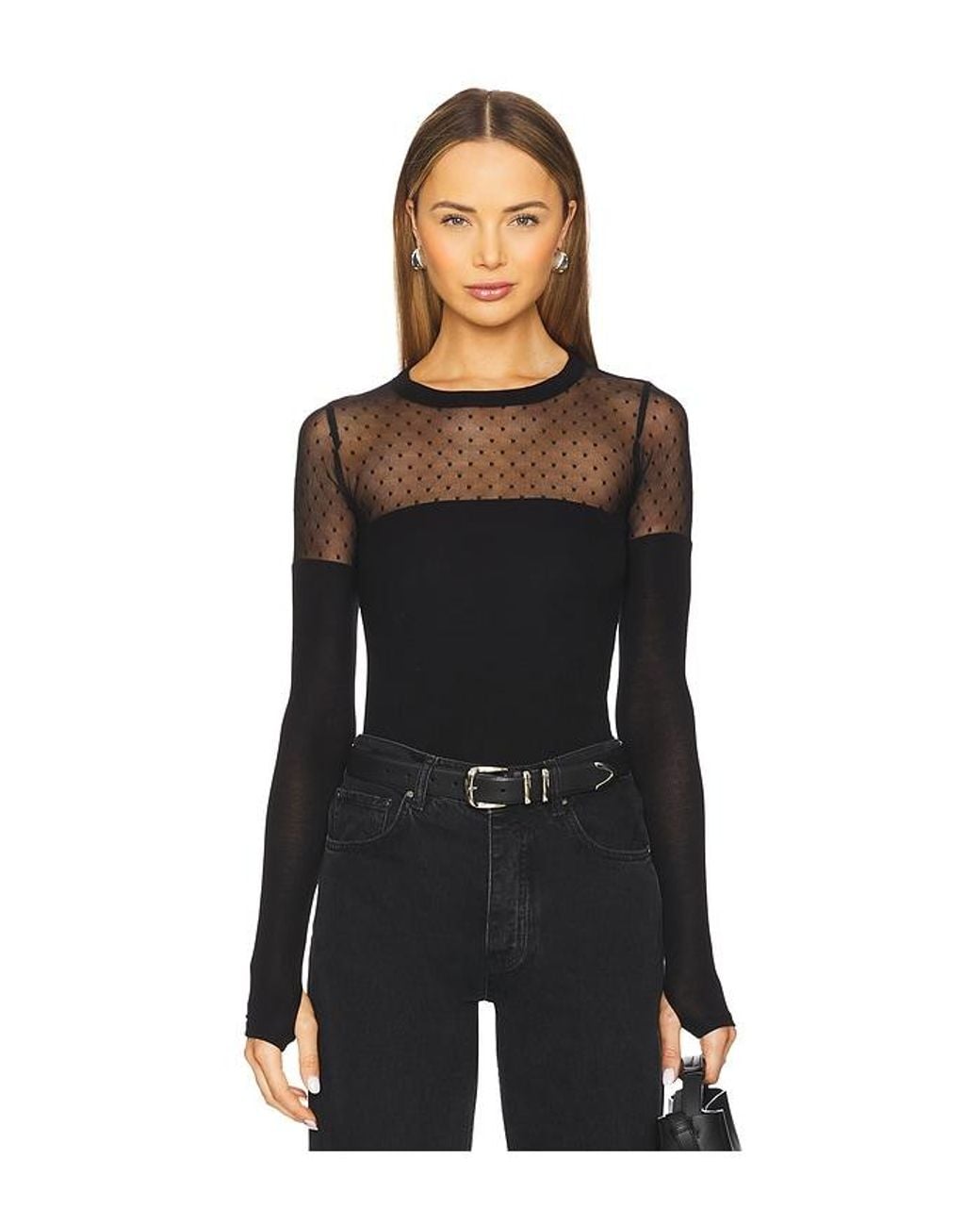 Michael Lauren Black Herbert 1/2 Lace Top