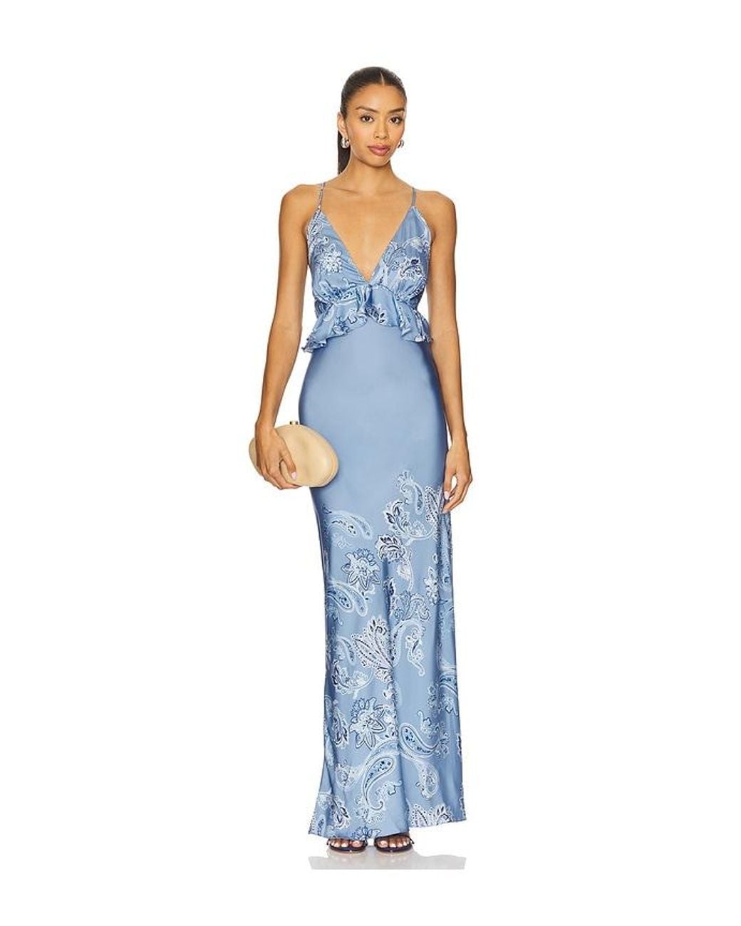 Rococo Sand Blue Cross Back Peplum Maxi Dress