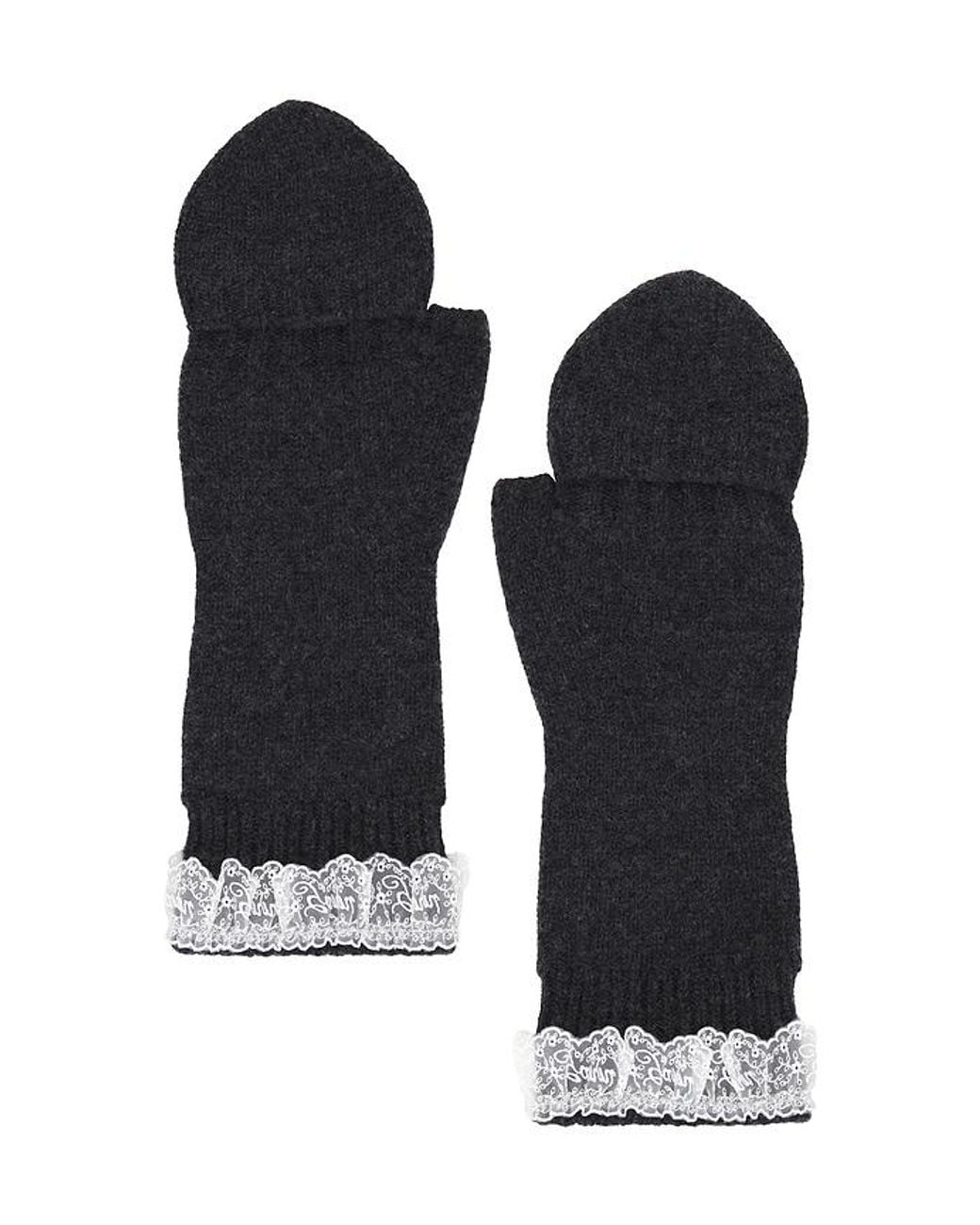 Ganni Black Compact Wool Lace Mittens