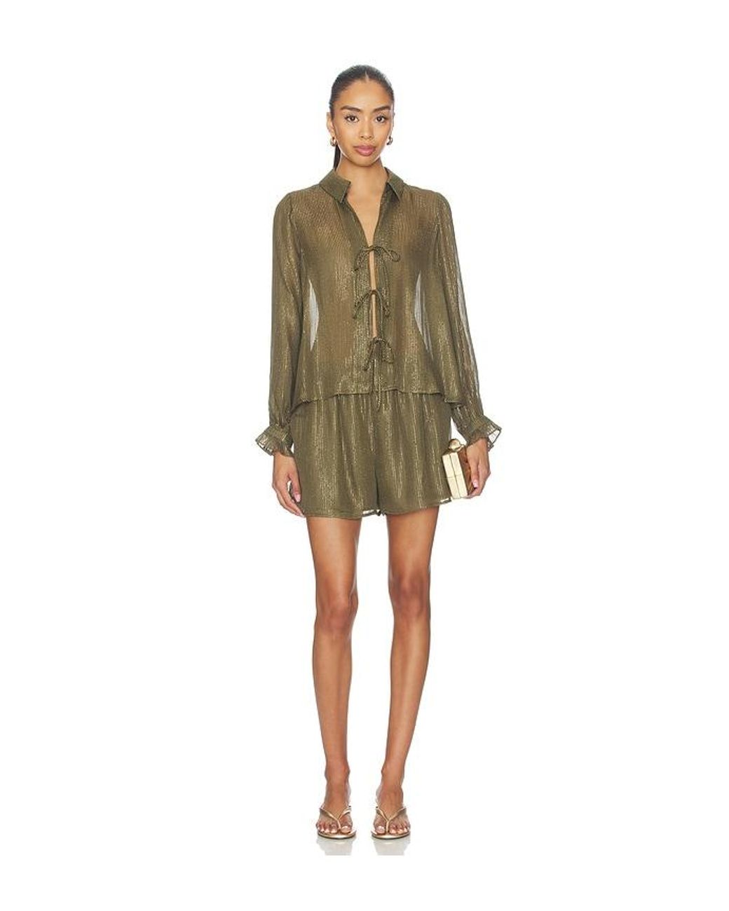 Cami NYC Green Niecey Metallic Chiffon Blouse