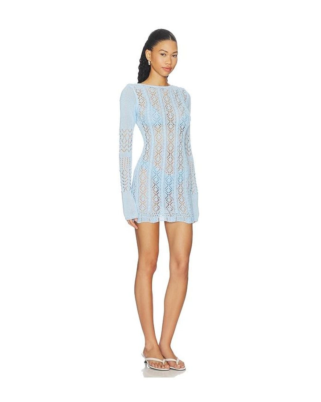 SNDY'S Blue Mattie Crochet Mini Dress