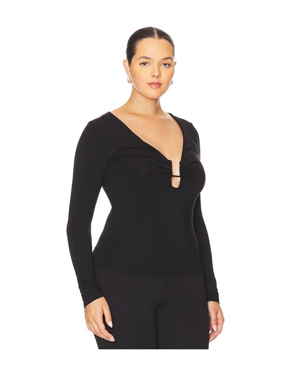 GOOD AMERICAN Black Jersey U Wire Long Sleeve Top
