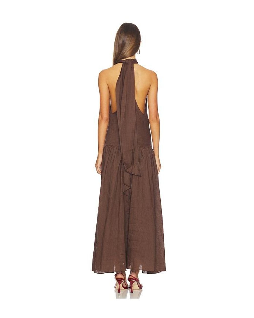 AEXAE Brown Linen Halter Drop Waist Maxi Dress