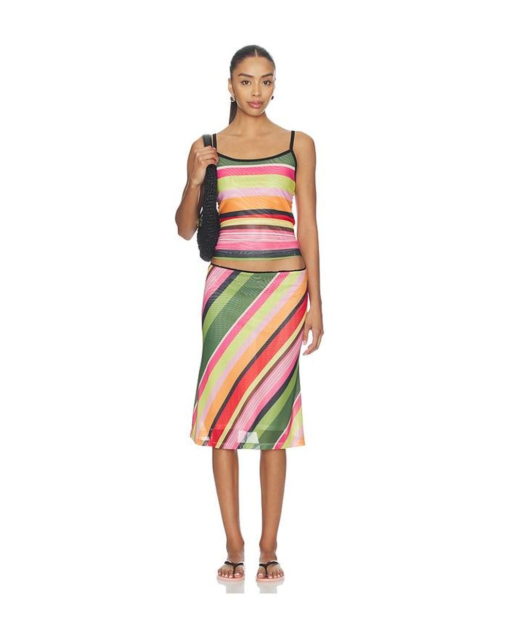 With Harper Lu Red Mesh Midi Skirt