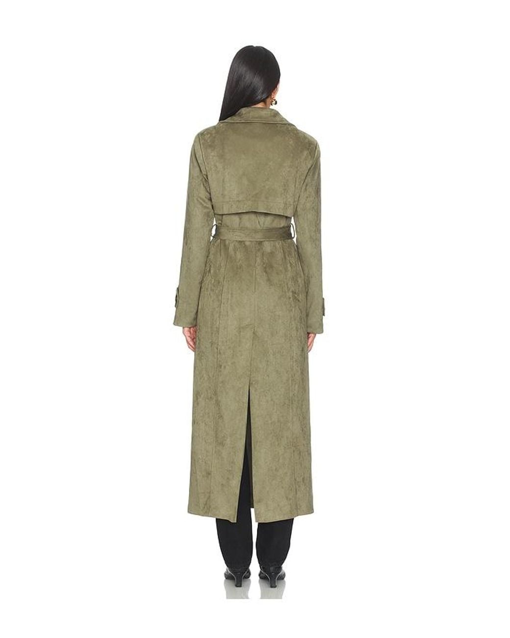 SNDY'S Green Sutton Faux Suede Trench Coat