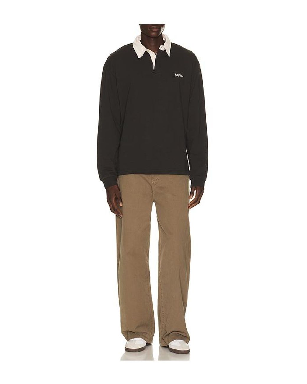 Rhythm Black Koa Vintage Rugby Long Sleeve Polo for men