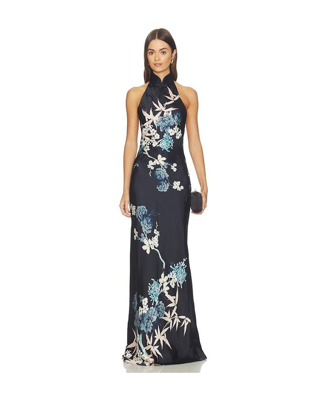 SAU LEE Blue Gillian Satin Gown
