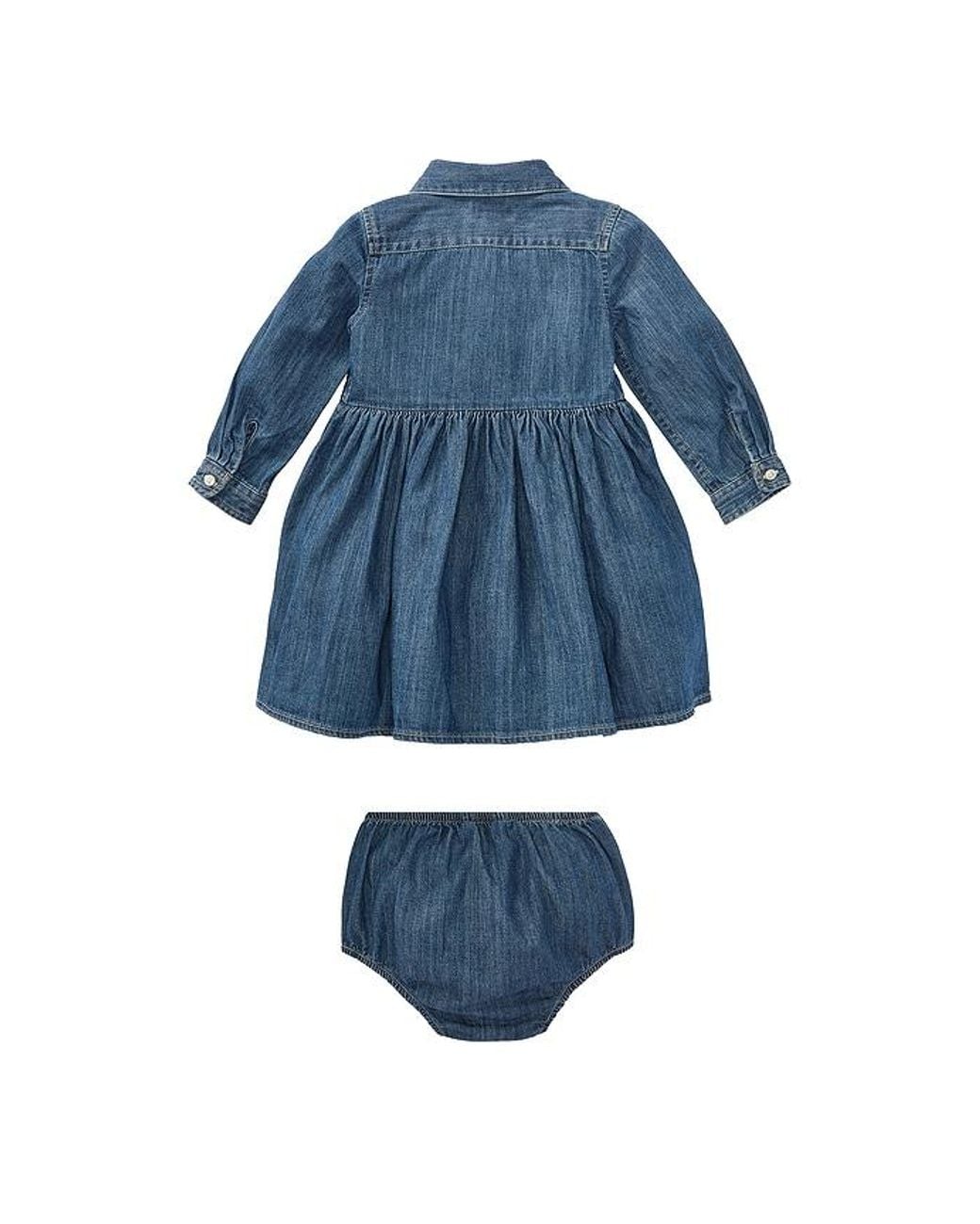 Polo Ralph Lauren Blue Baby Shirred Denim Shirtdress