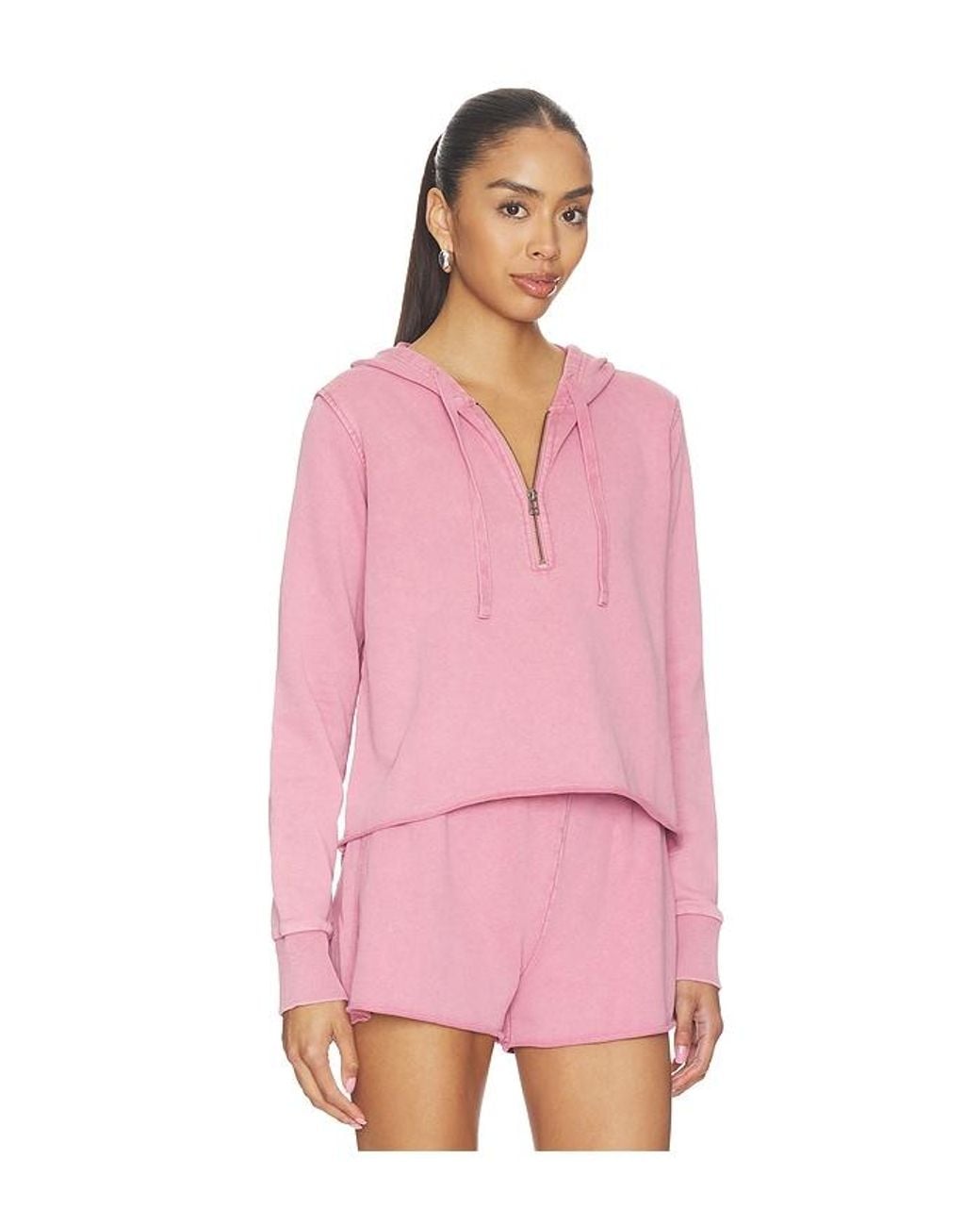 Bobi Pink Half Zip Crop Hoodie