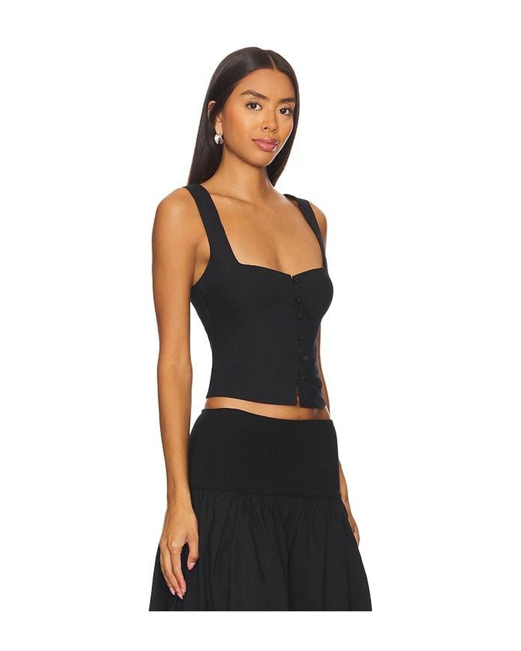 Tularosa Black Button-Front Poplin Blouse