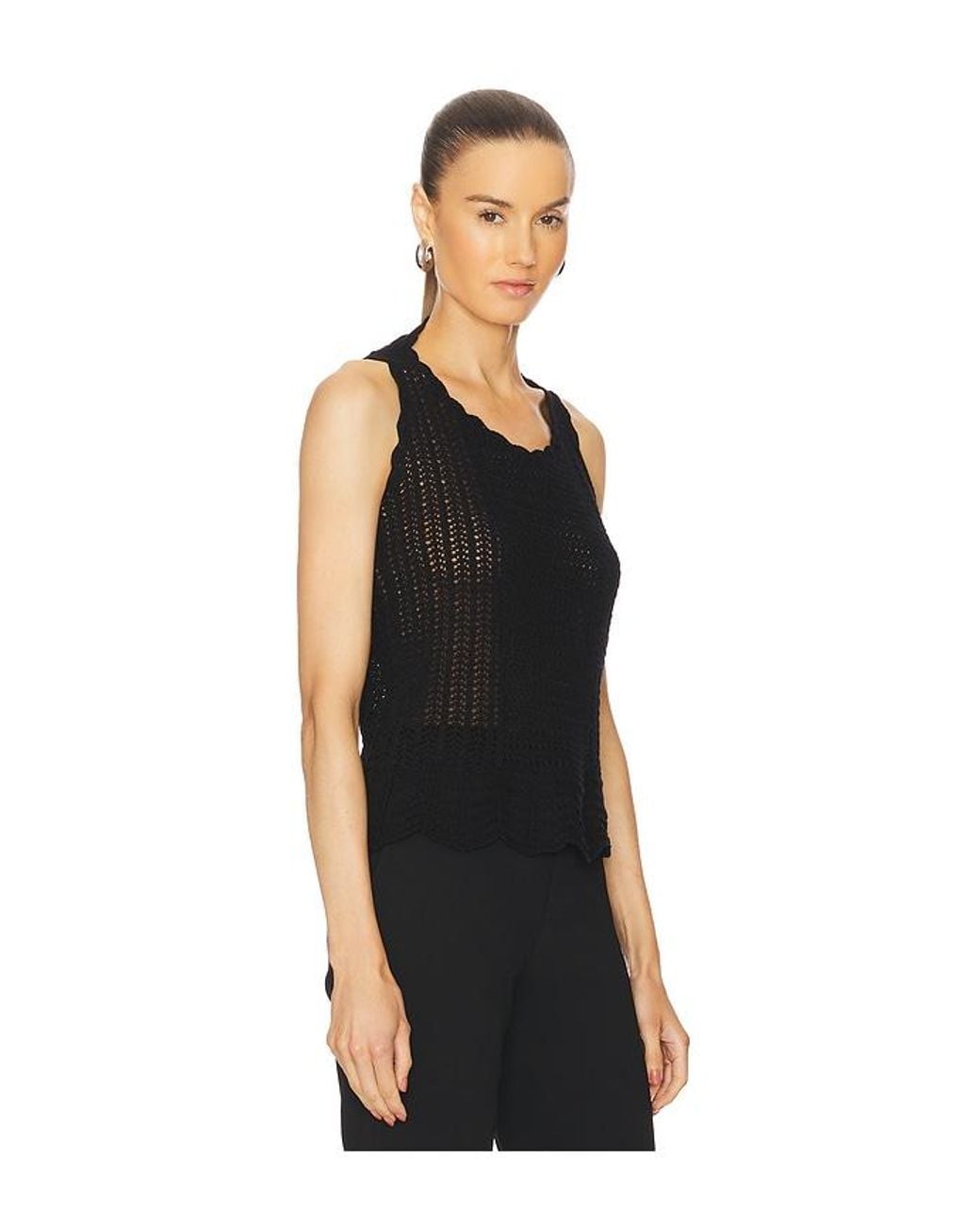 Norma Kamali Black Scoop Neck Tank Crochet Top