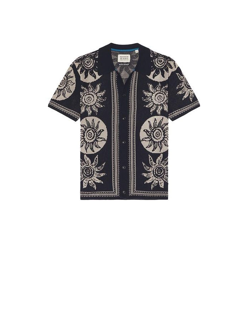 Scotch & Soda Blue Knitted Jacquard Short Sleeve Shirt for men