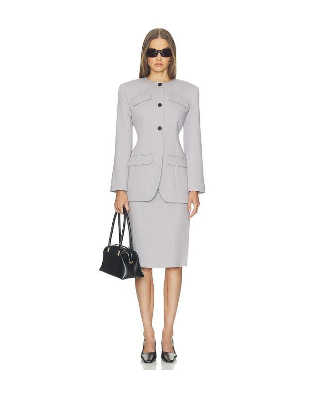 Helsa Gray Wool Blend Knee Length Pencil Skirt