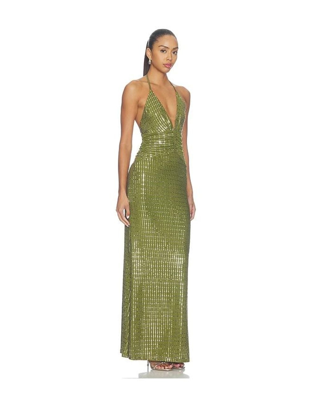 Runaway the Label Green Nara Deep V-Neck Maxi Dress