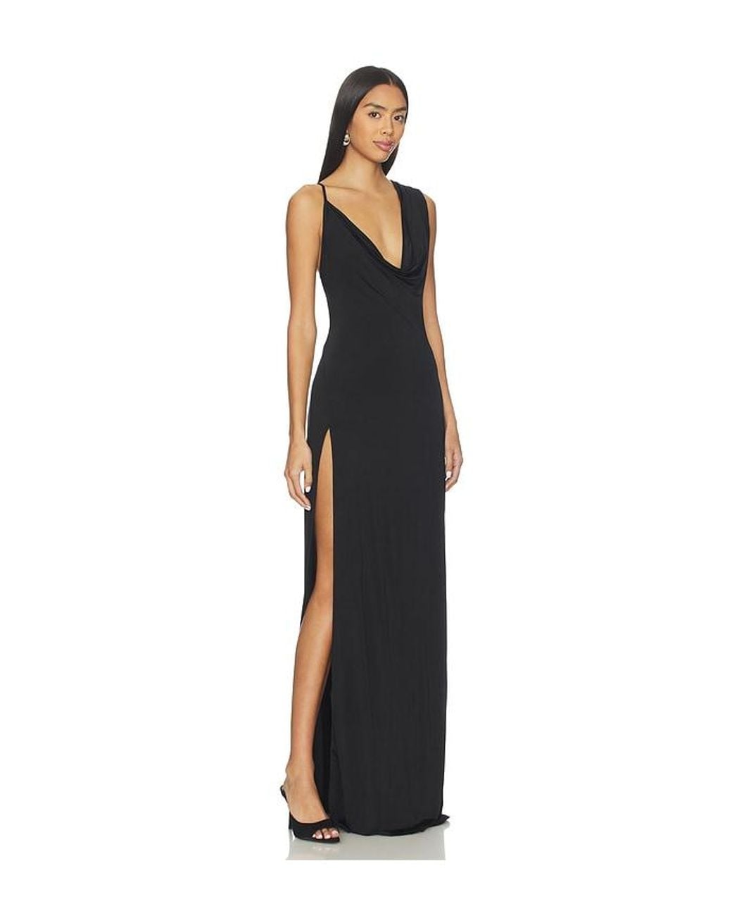 Nbd Black Tessa Draped Shoulder Maxi Dress