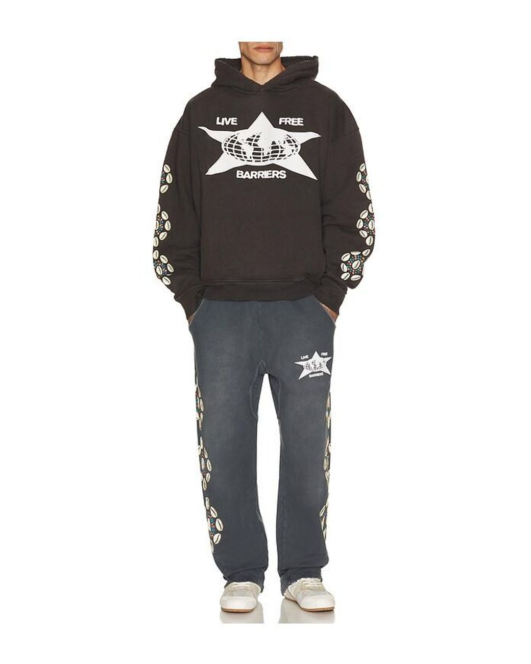Barriers Worldwide Black Cowrie Shell Sweatpant for men