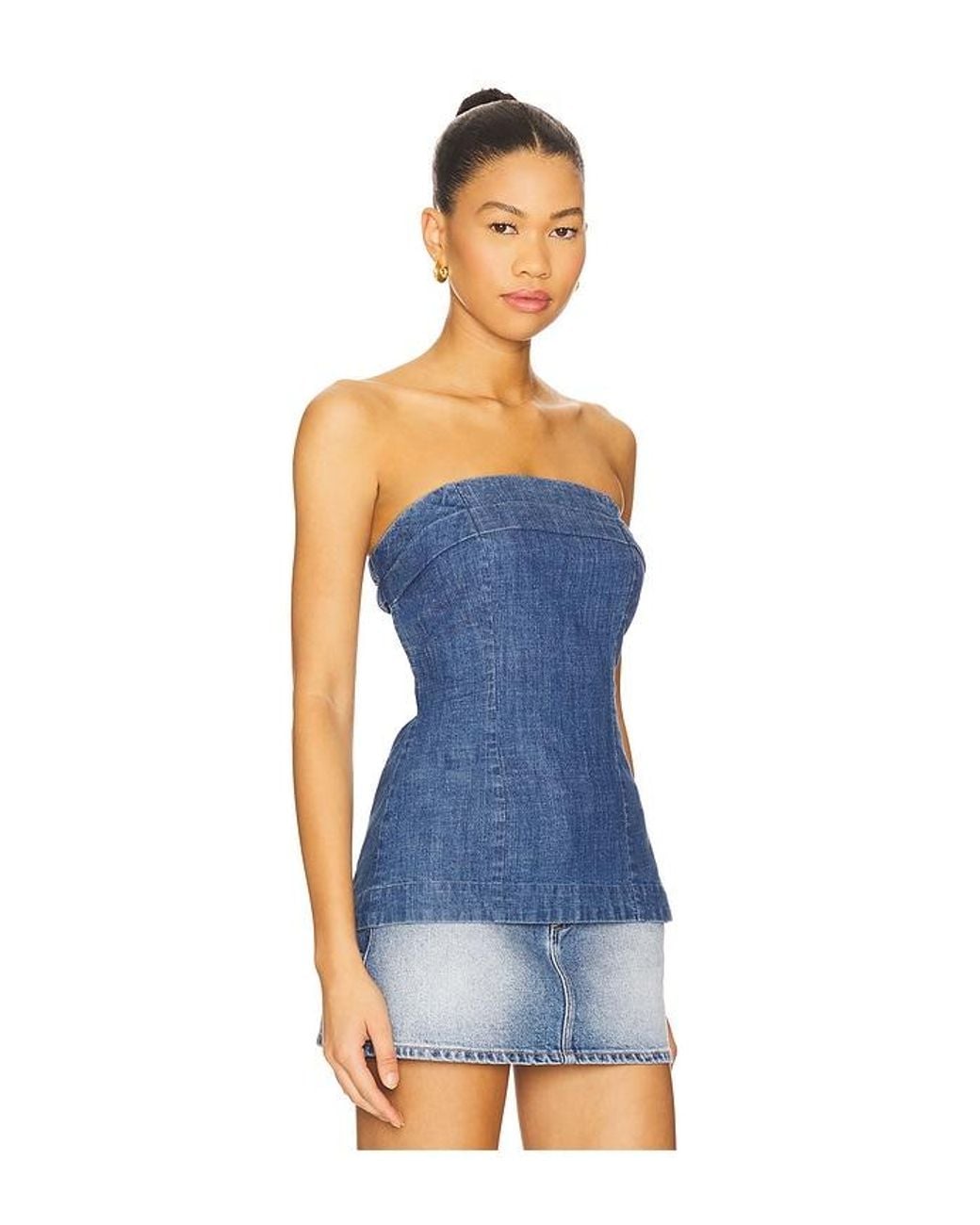 Free People Blue Lora Denim Tube Top
