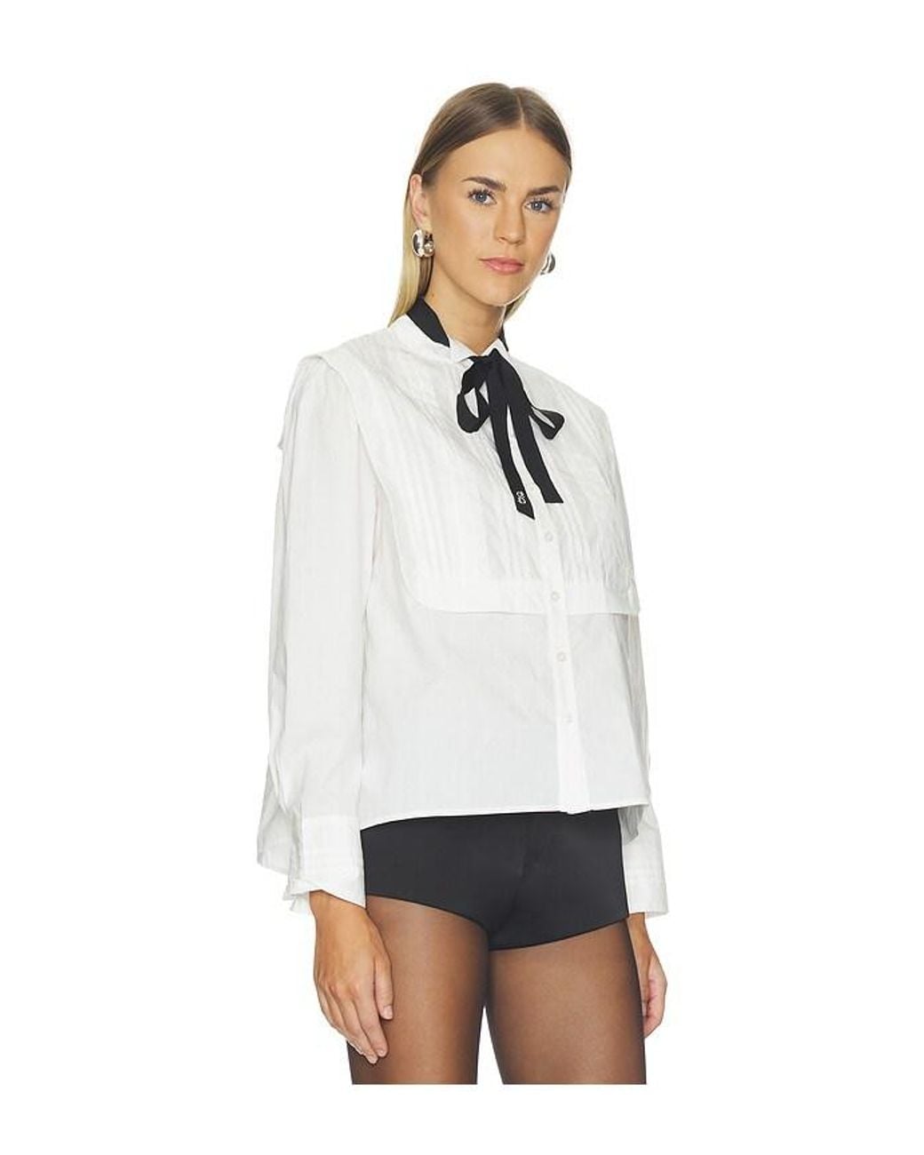 Sea White Kathleen Tuxedo Button Down Top