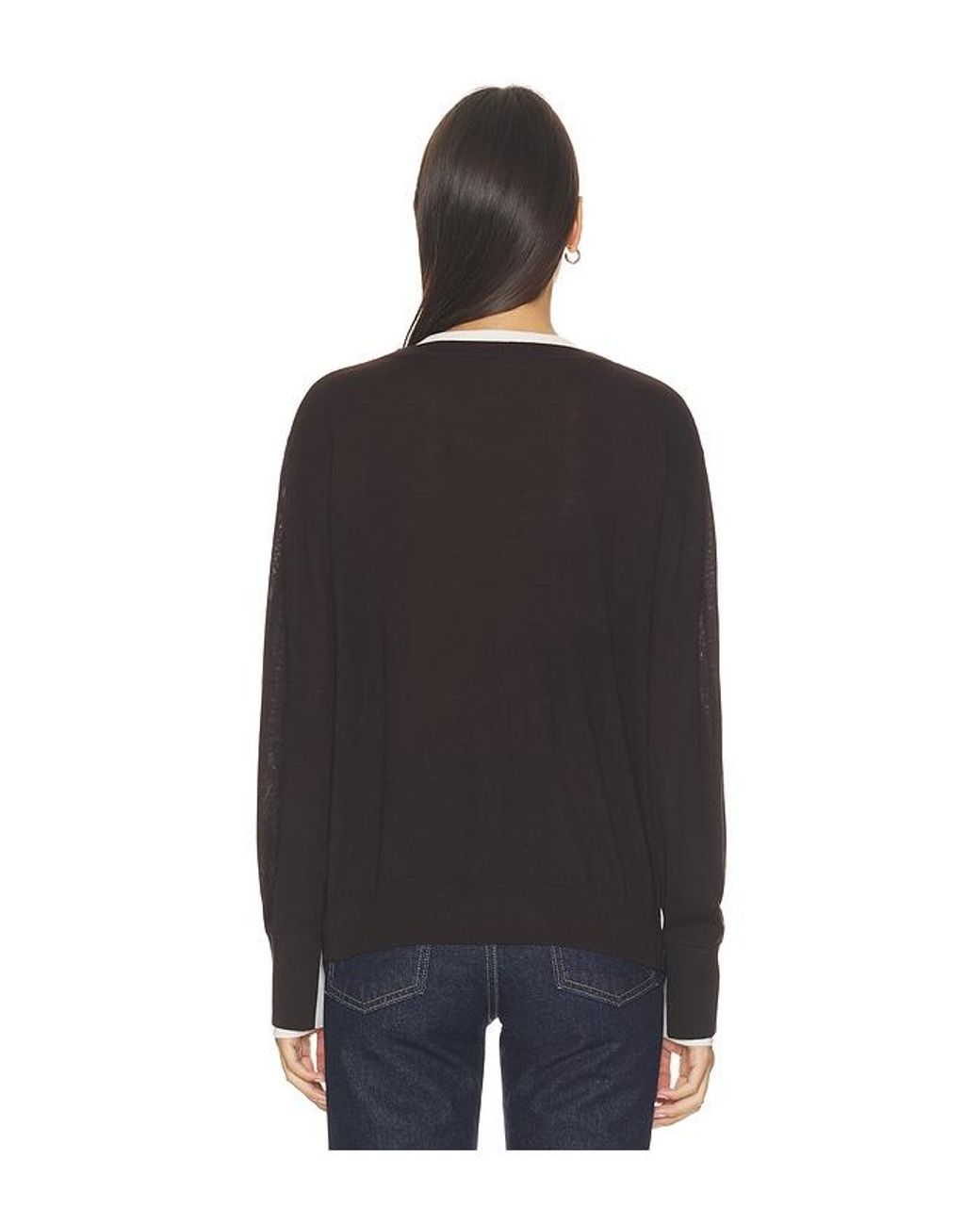 White + Warren Black Superfine Merino V Neck Top