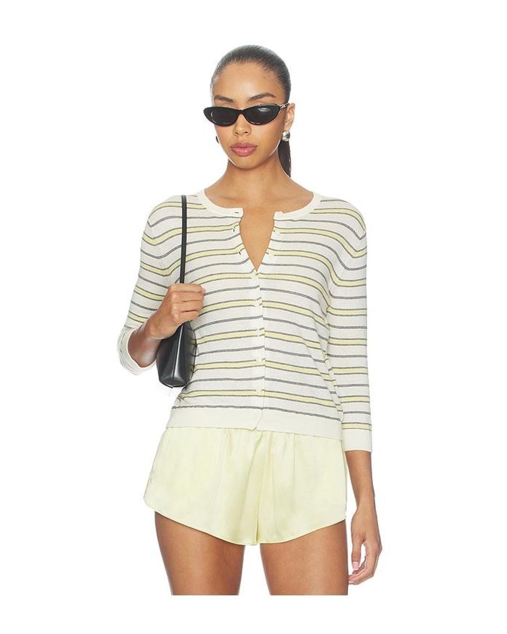 Vince Natural Striped 3/4 Sleeve Cardi