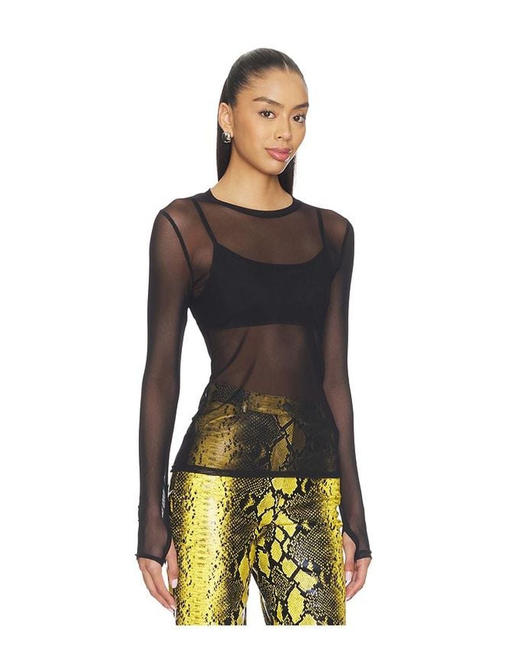 Michael Lauren Black Vero Long Sleeve Fitted Mesh Top