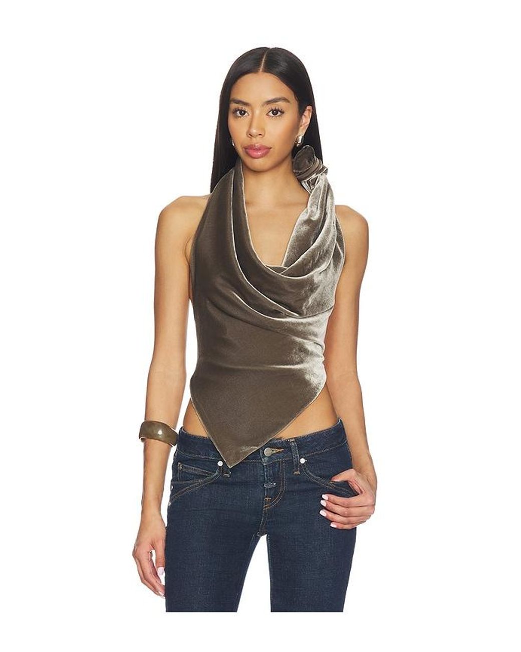 String Strap Halter Monse Velvet Leather Strap Halter Top in Blue | Lyst