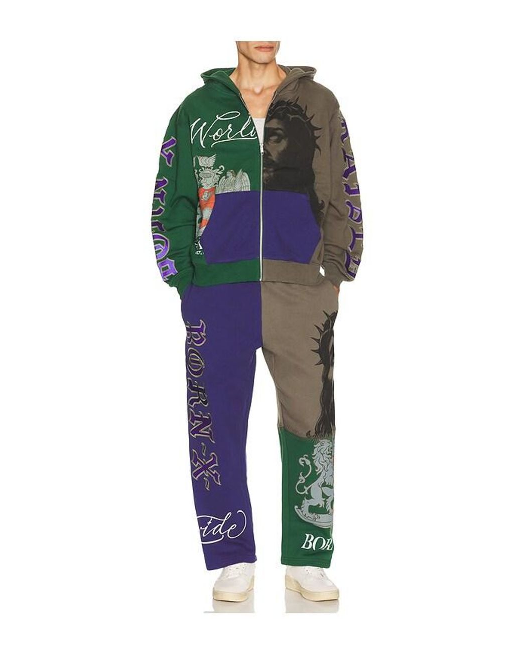 Born X Raised Multicolor Mashup Zip-Up Hoodie for men