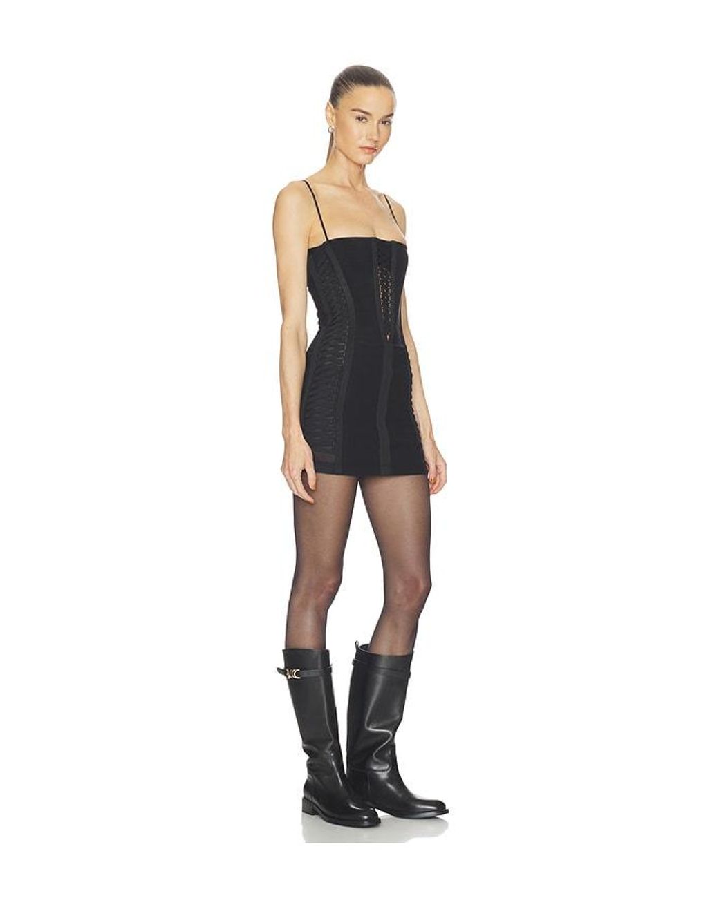 HAELO Black Layered Lace Up Corset Dress
