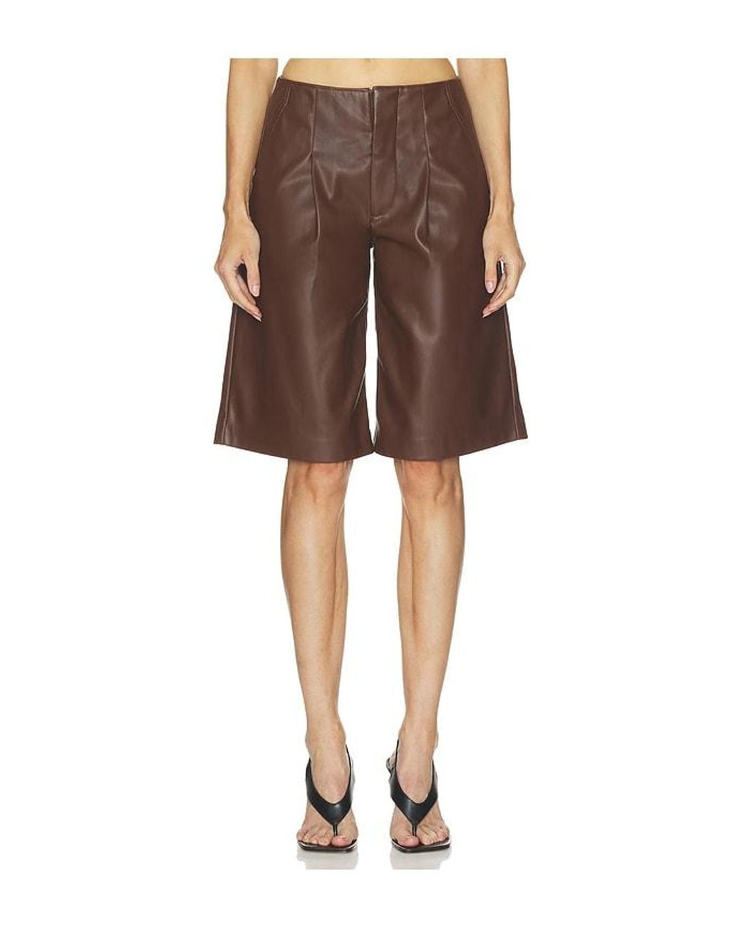 Hudson Brown Faux Leather Pleated Trouser Short