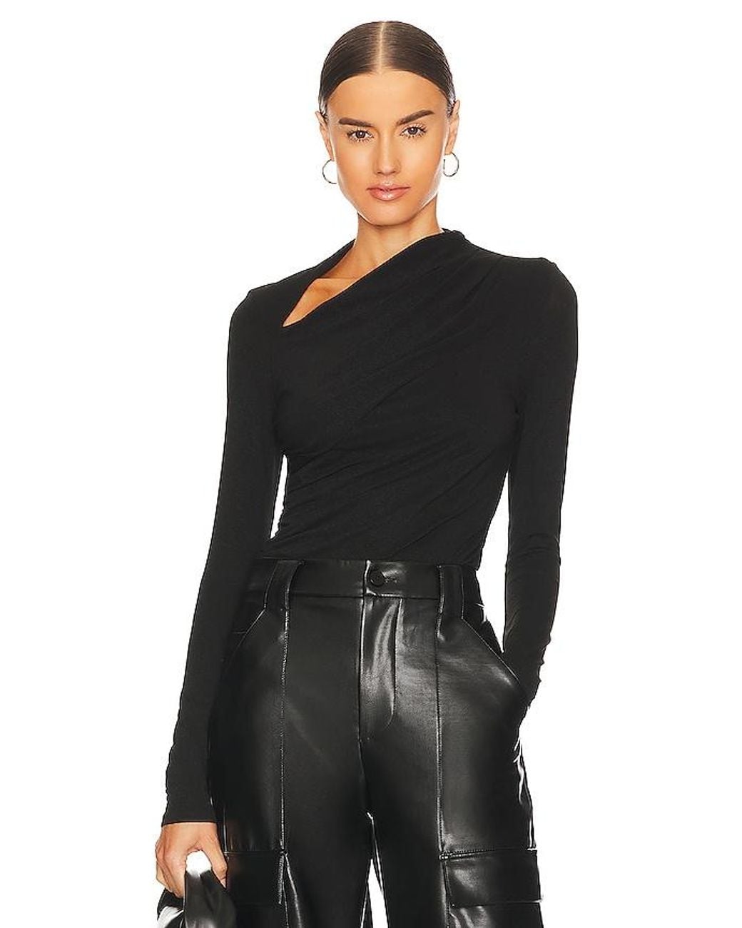Enza Costa Black Lurex Jersey Slash Top