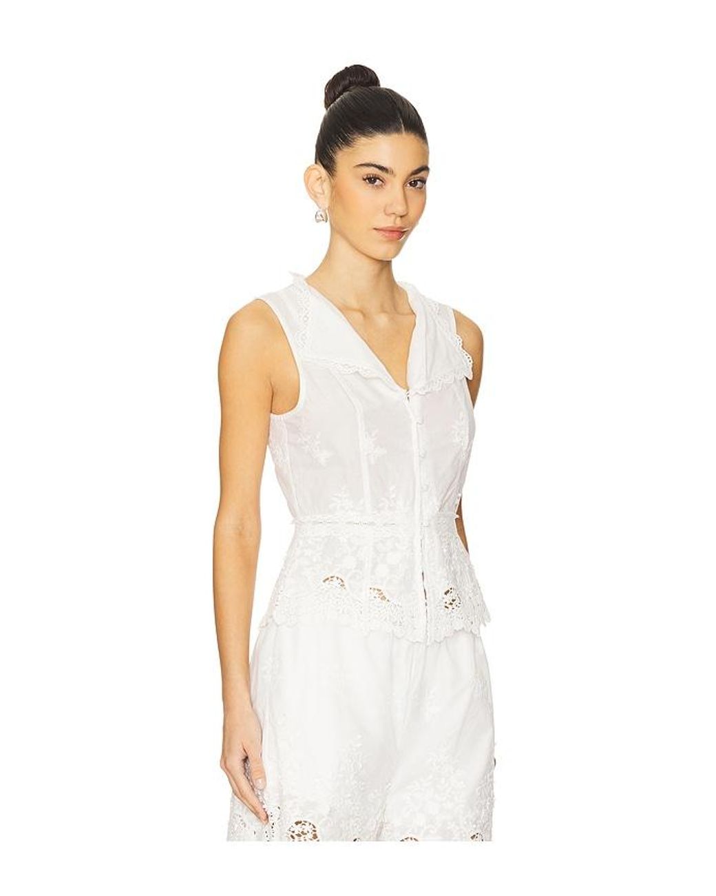 WeWoreWhat White Lace Button Up Top