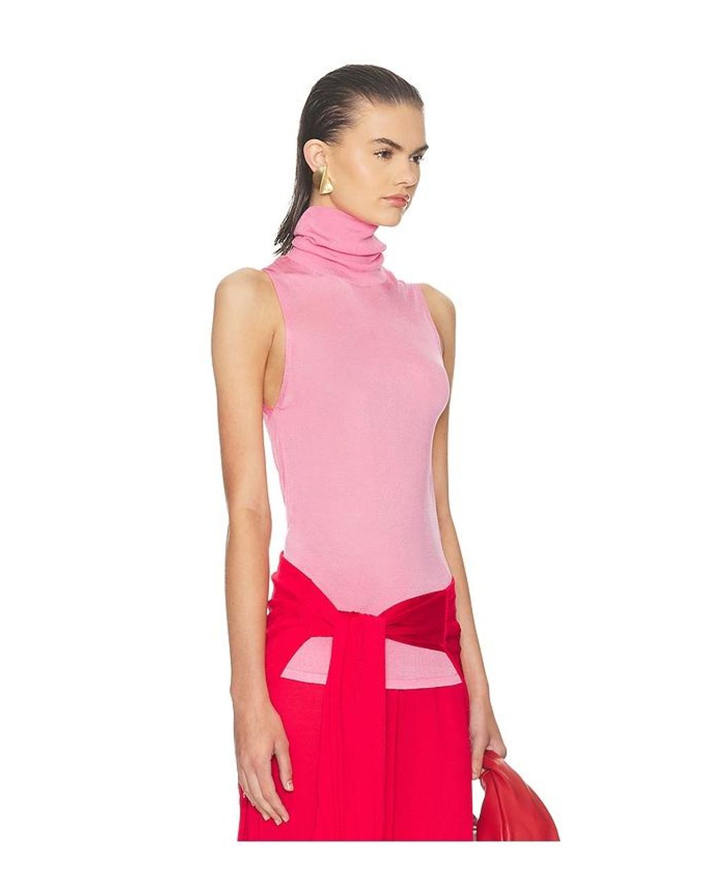 Helsa Red Arlena Sleveeveless Turtleneck
