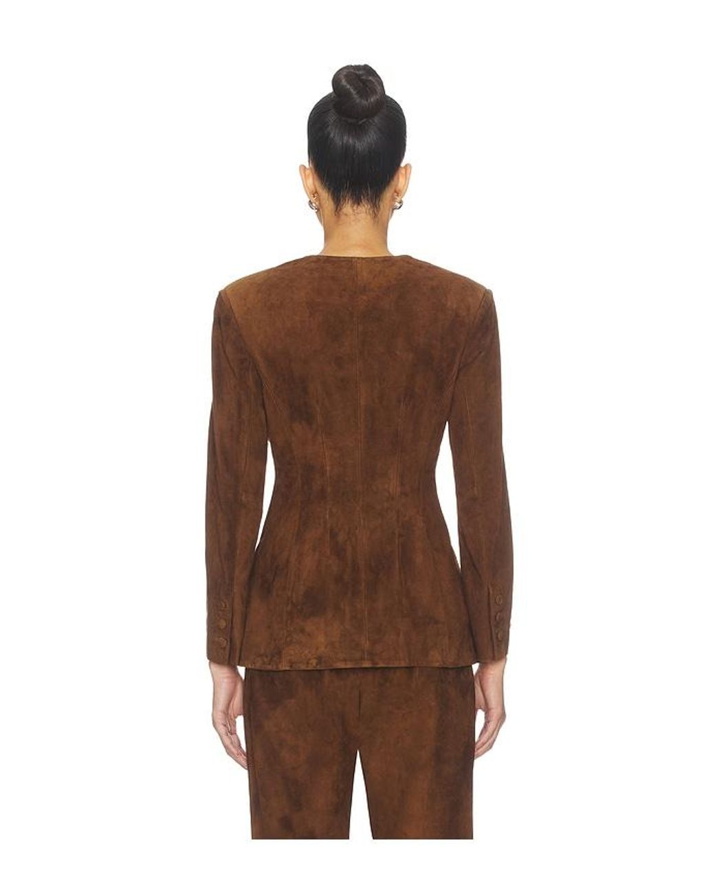 AEXAE Brown Leather Suede Padded Contour Blazer