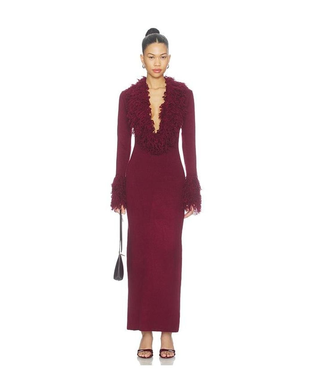 superdown Red Elisa Shaggy Knit Maxi Dress