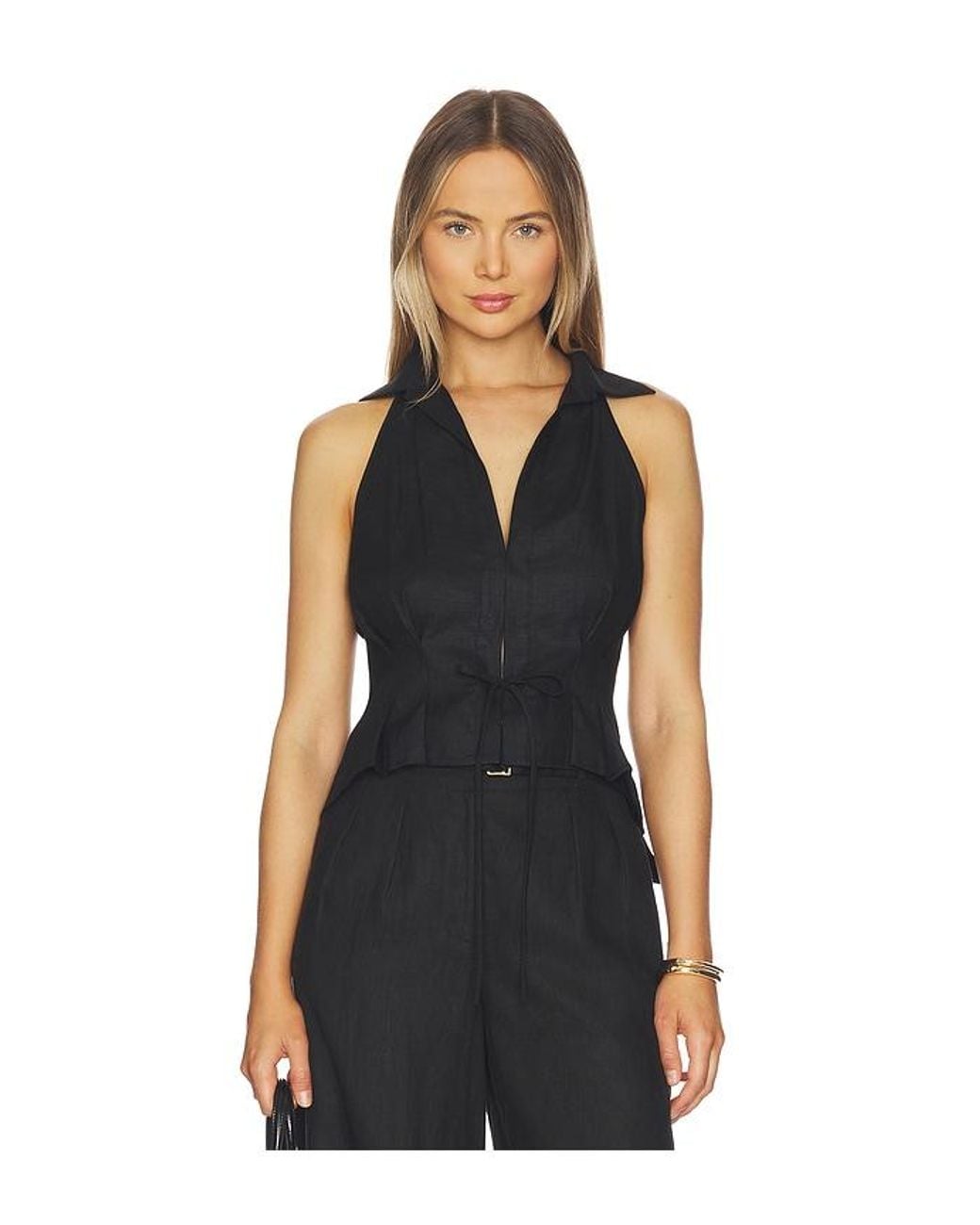 Hevron Black Sloan Linen Vest
