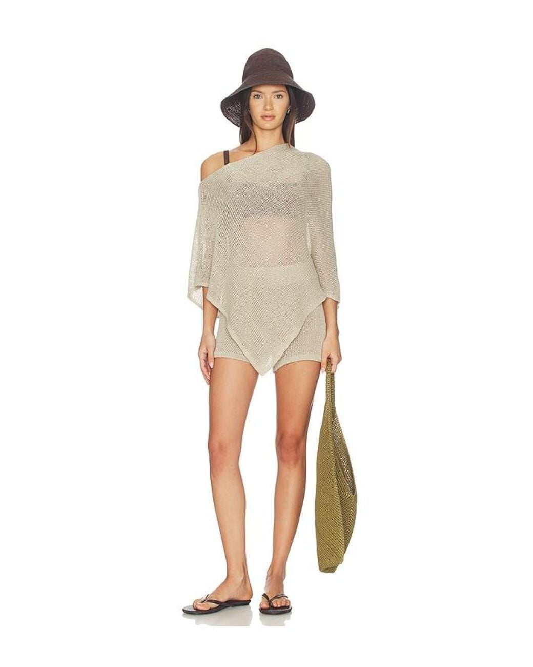 Enza Costa Natural Linen Open Knit Poncho