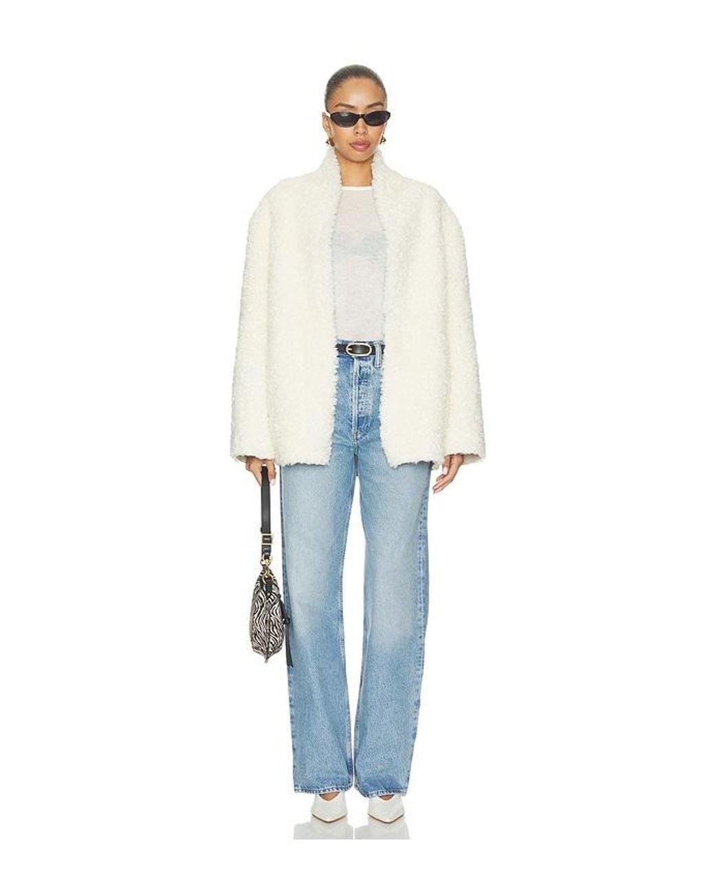 Source Unknown White Manuela Shawl-Collar Shearling Jacket