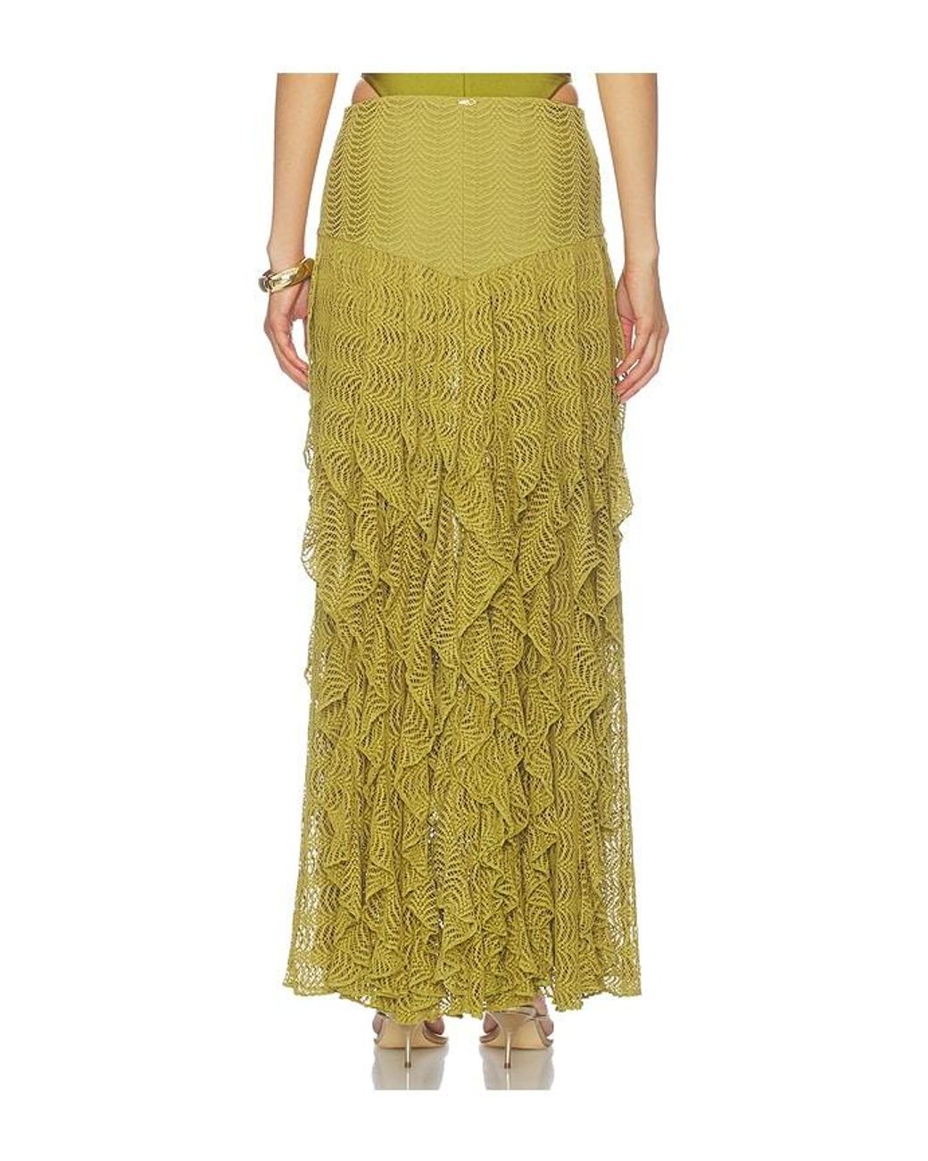 PATBO Green Petal Sheen Mesh Maxi Skirt